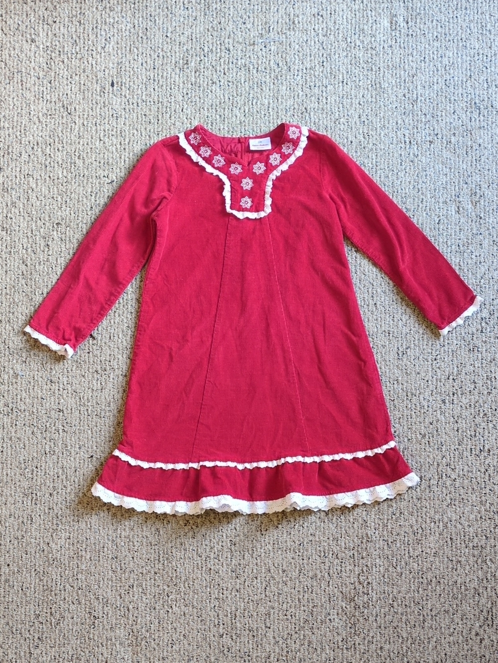 Hannah Andersson Red Corduroy Dress Sz 130 Sz 8 Long Sleeve Eyelet Lace